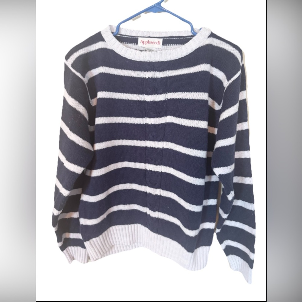 Appleseed's Navy and White Striped Women's Sweater Med
